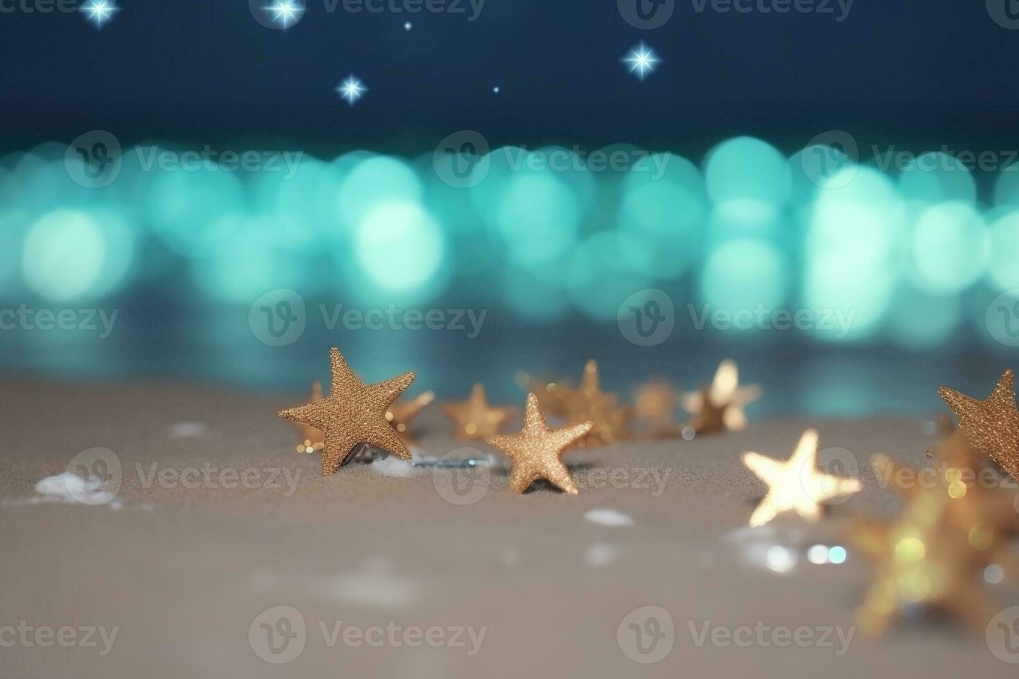 AI generated Bokeh background with golden lights. Summer seaside backdrop. Ai generated photo