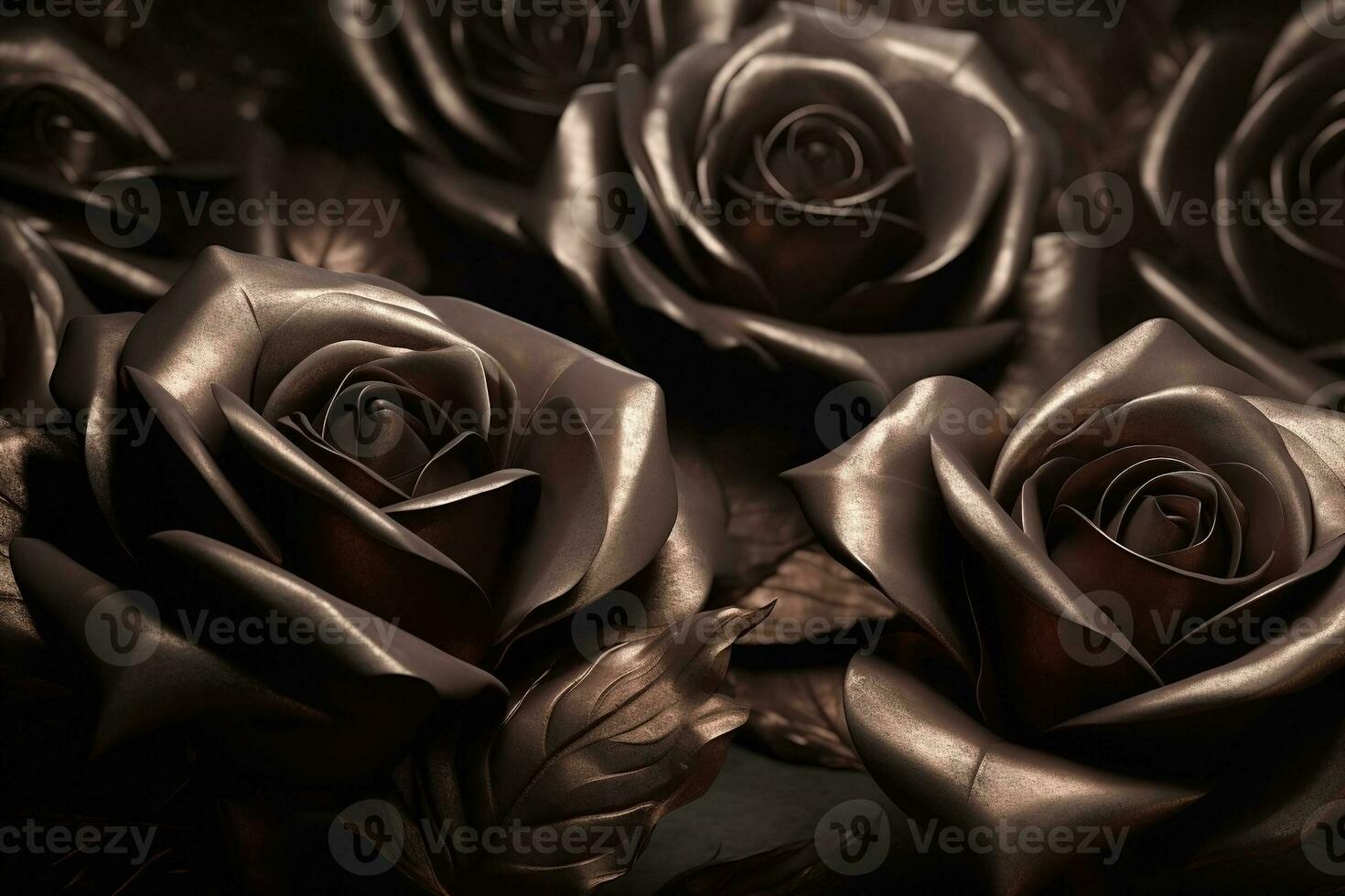 AI generated Bronze roses dark moody romantic background. Close-up floral banner. Ai generated photo