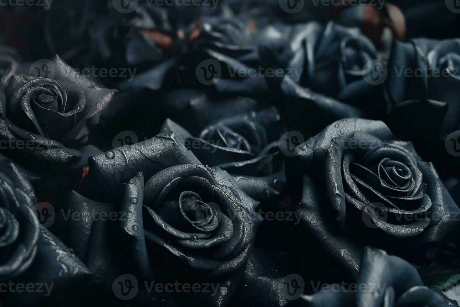 AI generated Black roses dark moody romantic background. Close-up floral banner. Ai generated photo
