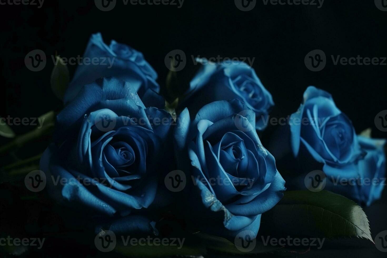 AI generated Blue roses dark moody romantic background. Ai generated photo