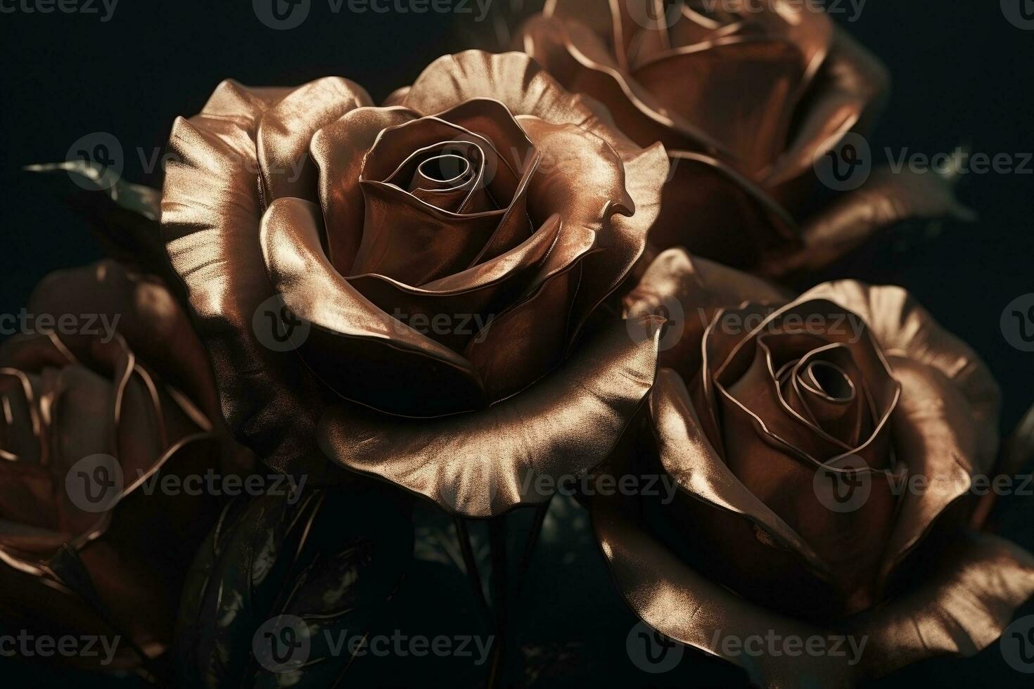 AI generated Bronze roses dark moody romantic background. Close-up floral banner. Ai generated photo