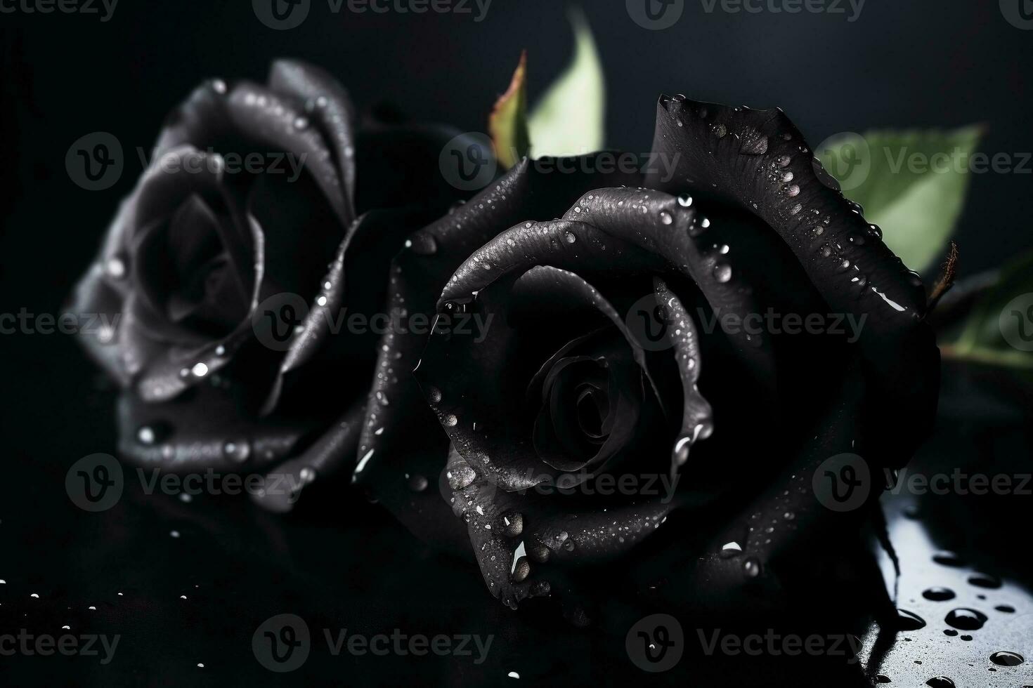 AI generated Black roses dark moody romantic background. Close-up floral banner. Ai generated photo