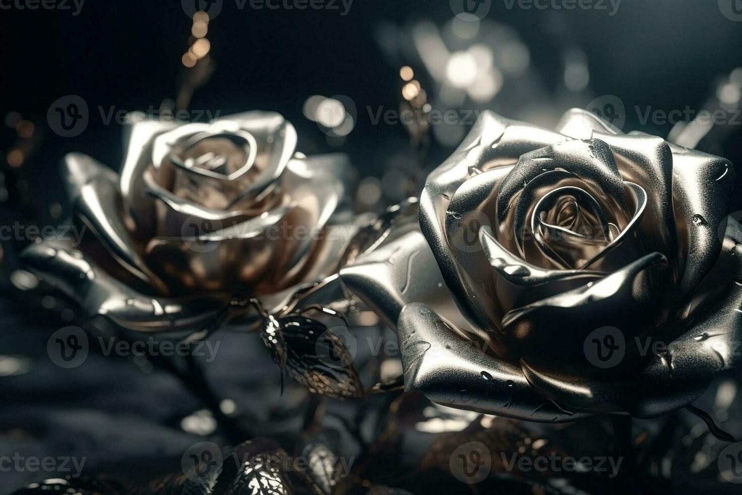 AI generated Silver roses dark moody romantic background. Ai generated photo