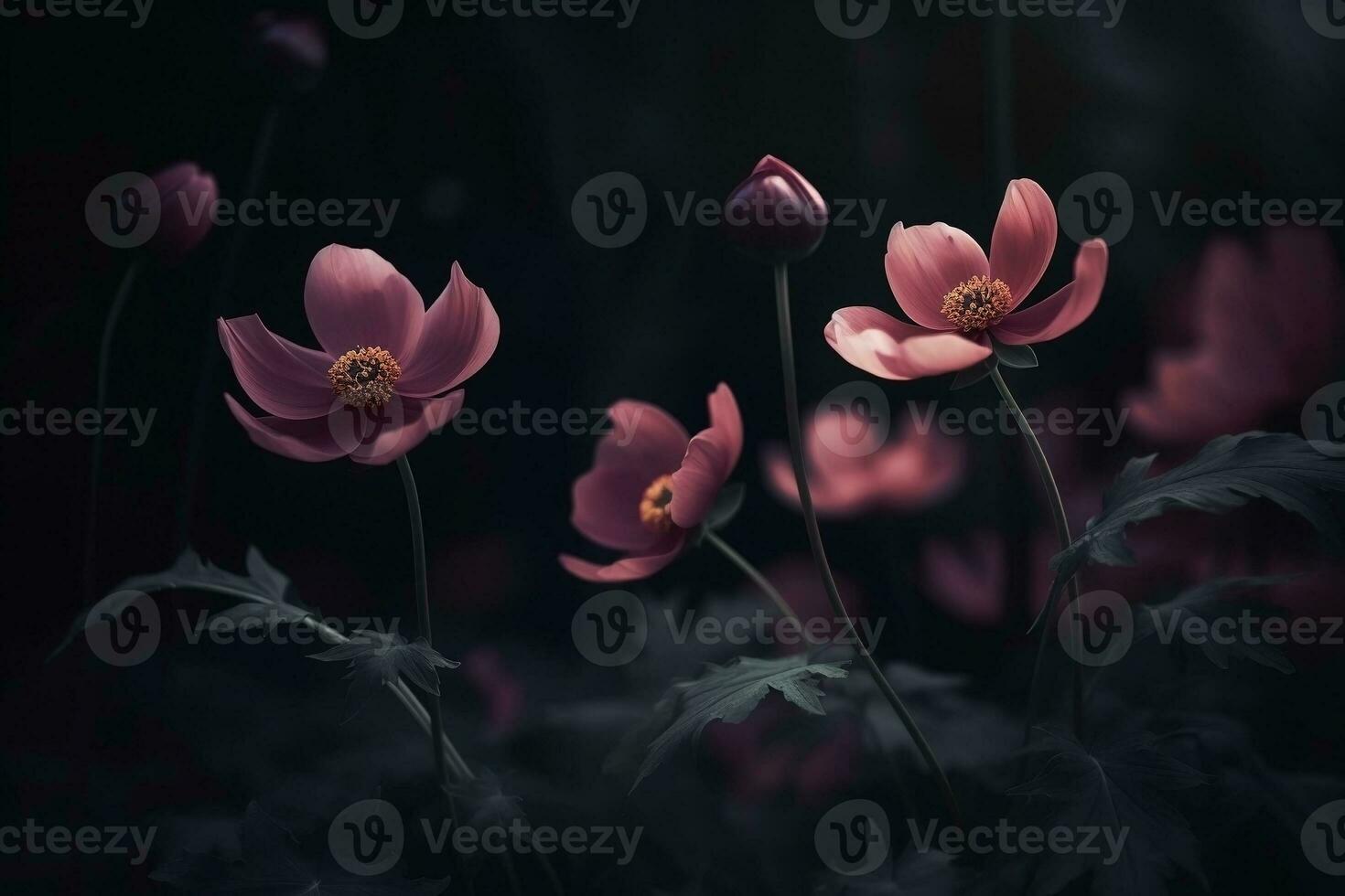 AI generated Wildflowers close-up dark romantic background. Flowers wallpaper. Ai generated photo
