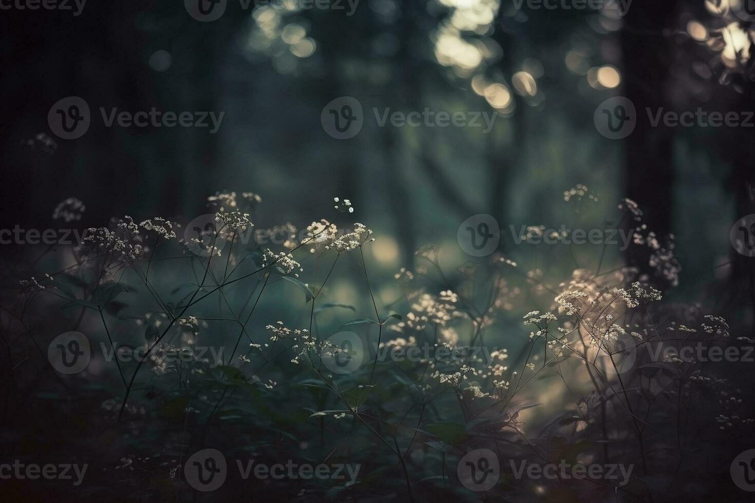 AI generated Dried flowers in the forest. Autumn background photo