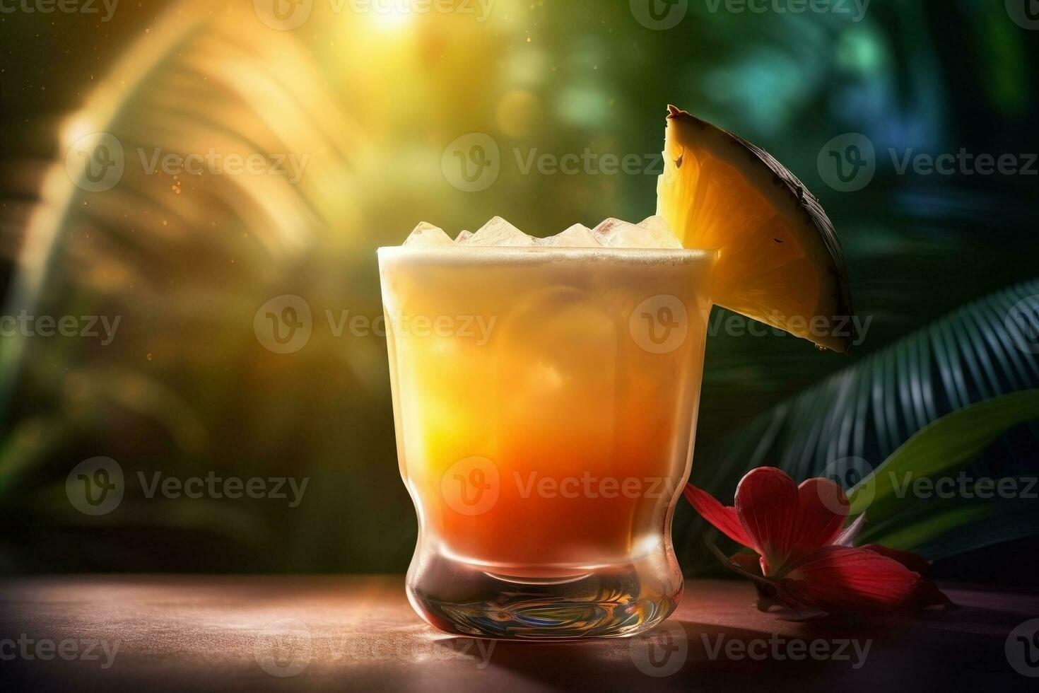 AI generated Fresh juice cocktail on the table against summer background photo