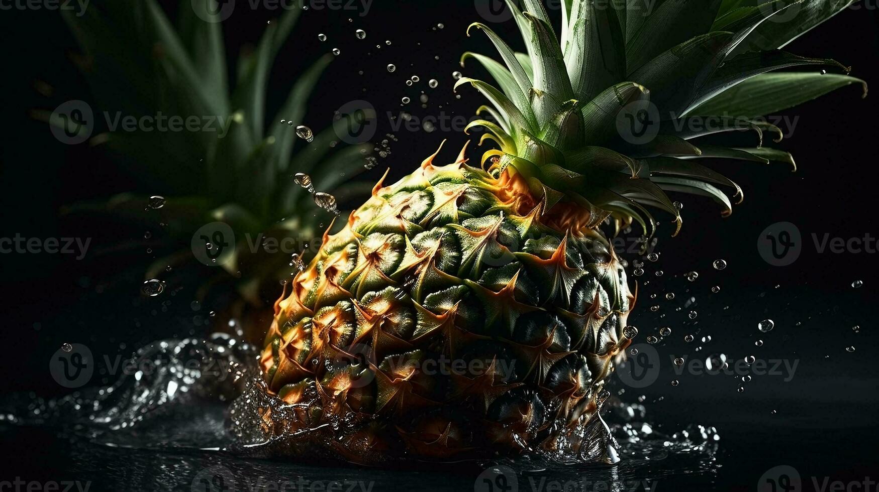 AI generated Close-up of pineapple with water drops on dark background. Fruit wallpaper photo