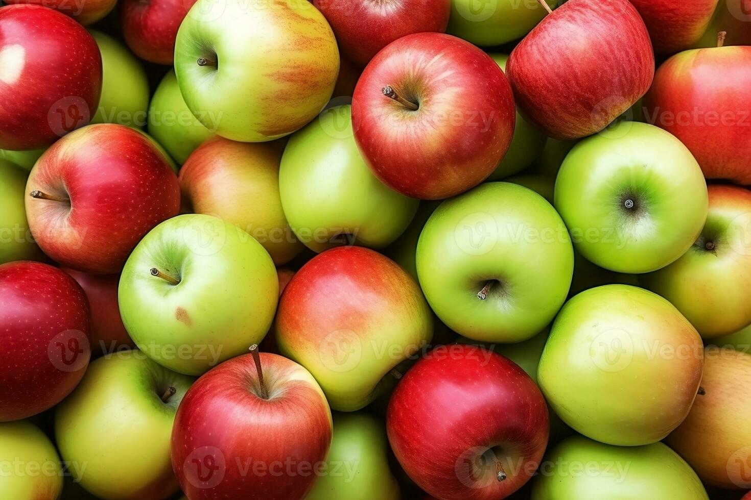 AI generated Fresh ripe red and green apples as background. Top view of natural apples, full screen image photo