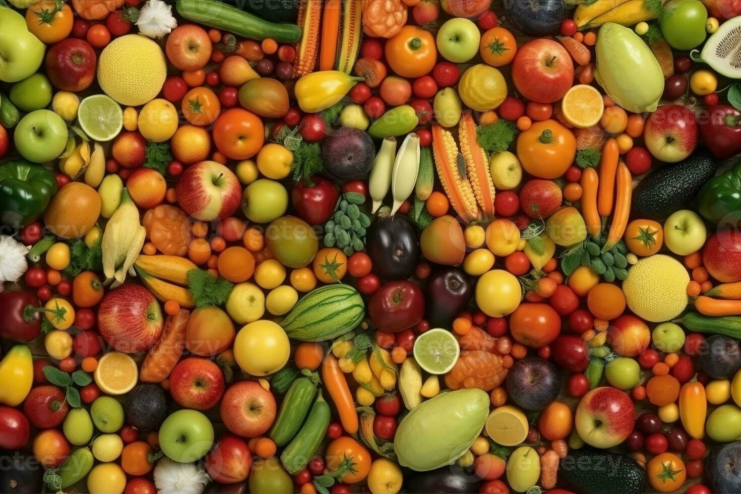 AI generated Fresh ripe vegetables as background. Top view of natural vegetables, full screen image photo