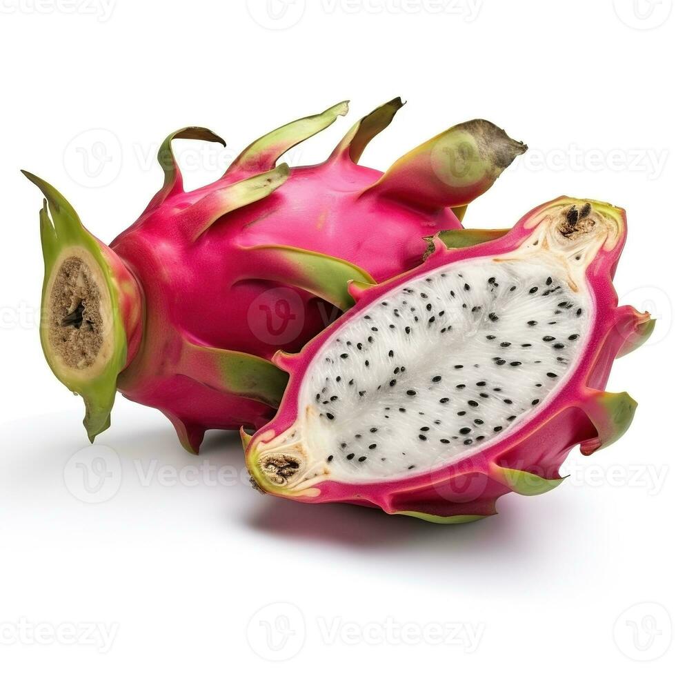 ai generado pitahaya en blanco antecedentes. Fresco frutas sano comida concepto foto