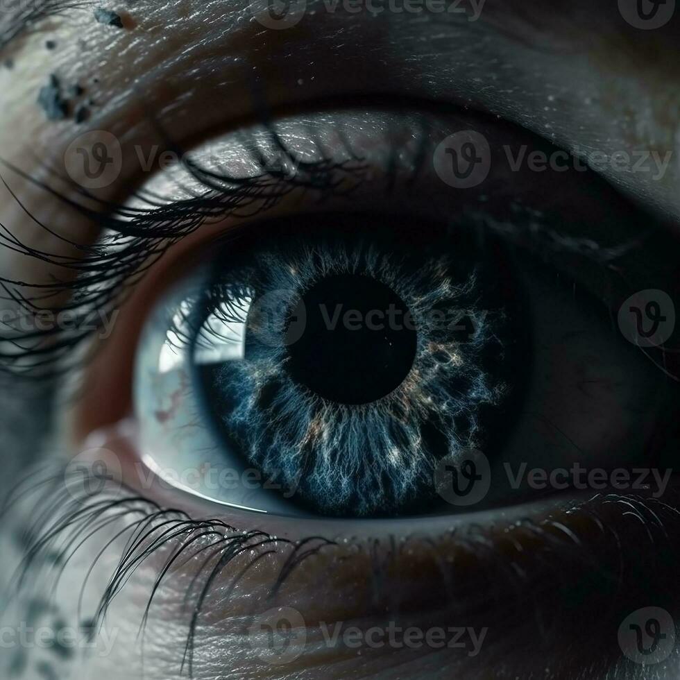 AI generated Realistic human eye with reflection of galaxy illustration. Ai generated photo