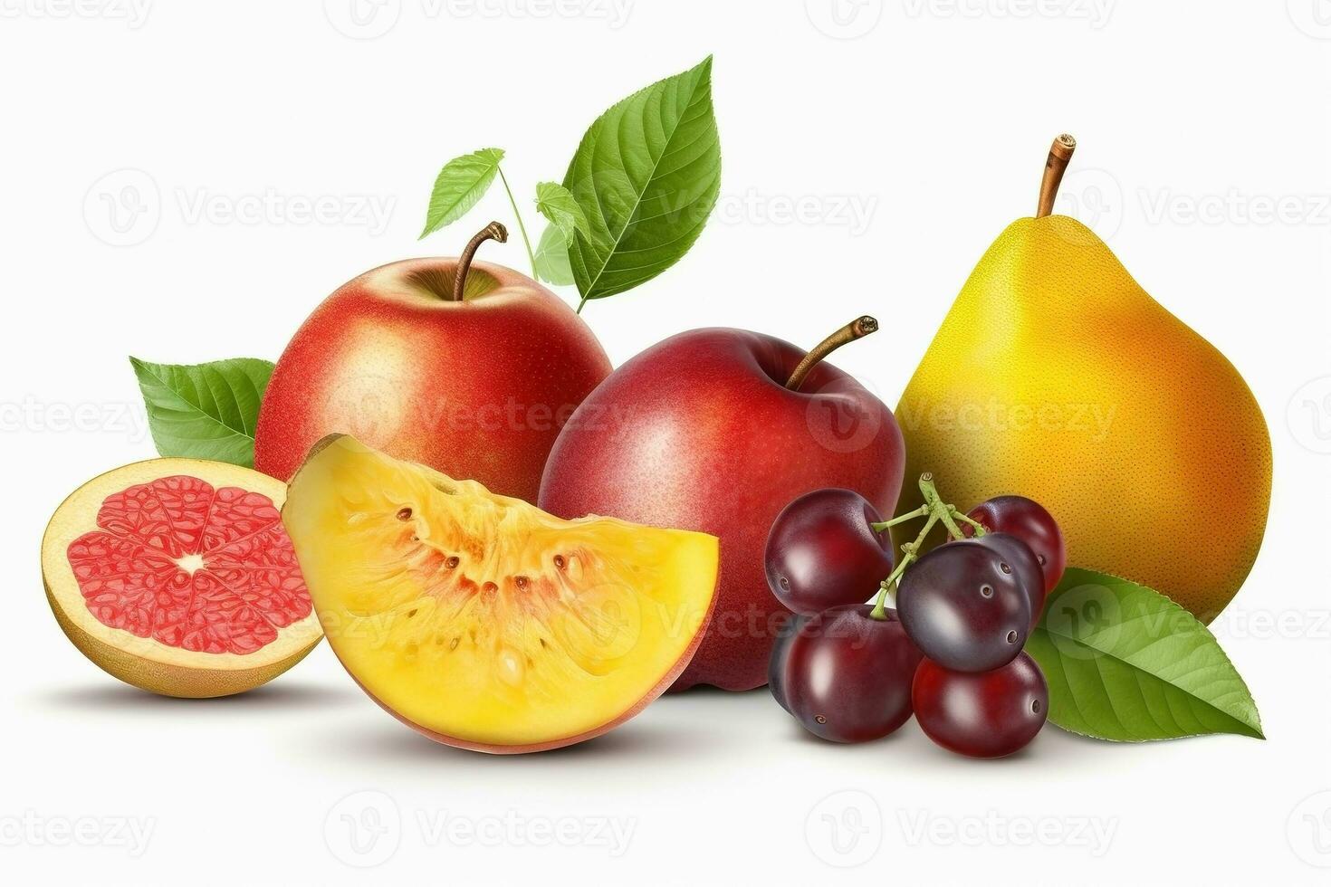 AI generated Collection of various fruits on white background photo
