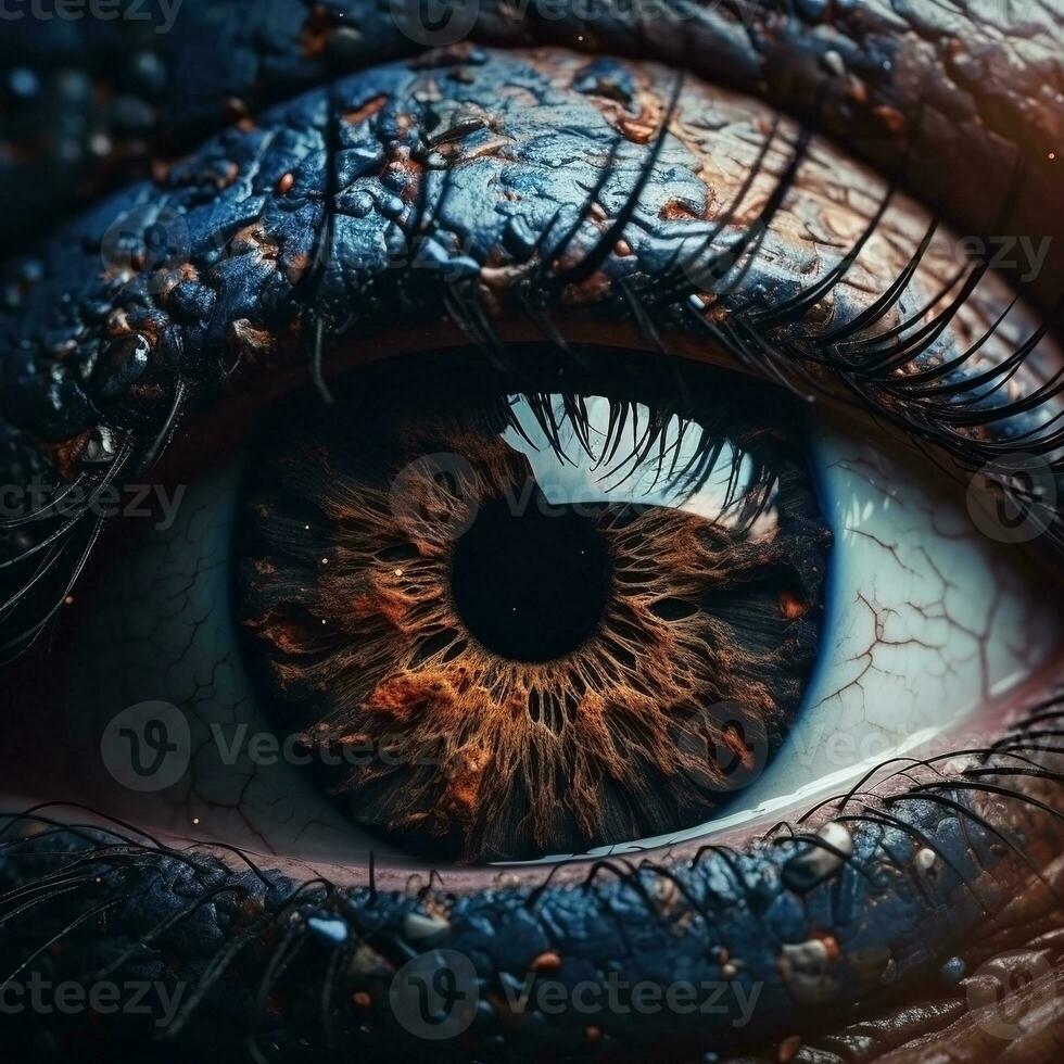 AI generated Human eye with galaxy inside close-up on dark background. Ai generated photo