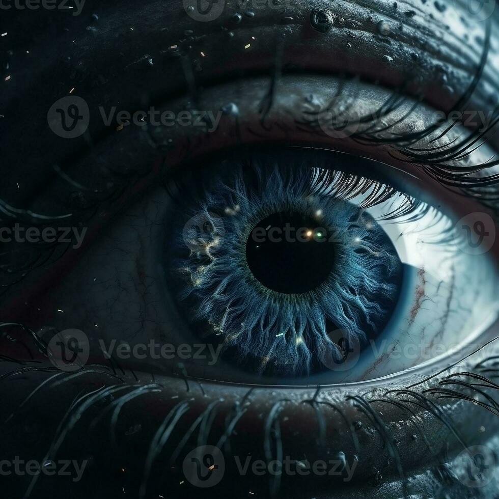 AI generated Human eye with galaxy inside close-up on dark background. Ai generated photo