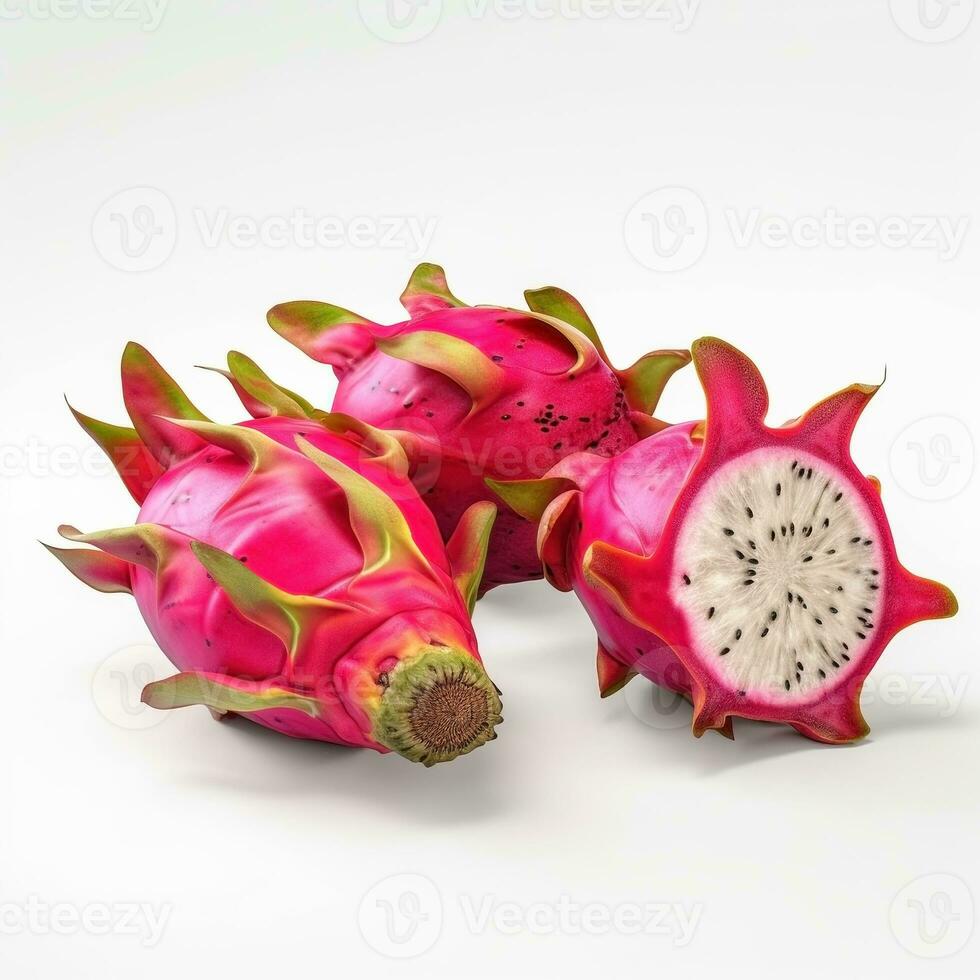 AI generated Pitahaya on white background. Fresh fruits. Healthy food concept photo