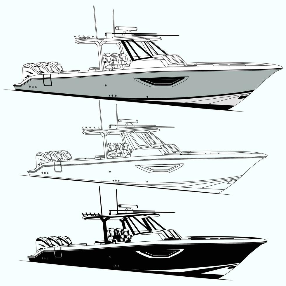 vector illustration and line art of the ocean fishing boat.