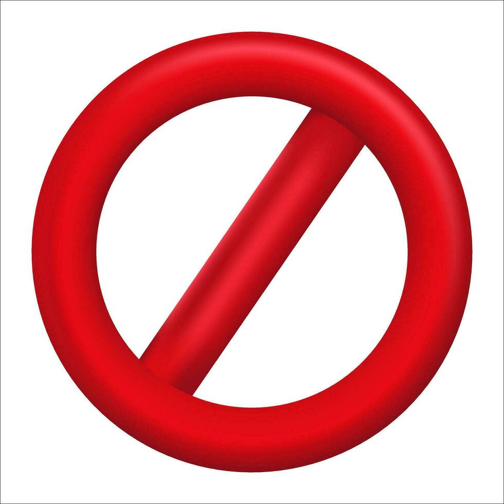 3D red forbidden icon. Red prohibited sign no icon warning. Forbidden red sign, isolated on white background vector