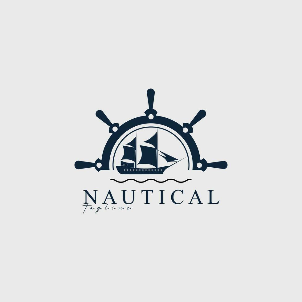 steering wheel ship wave logo vector illustration design