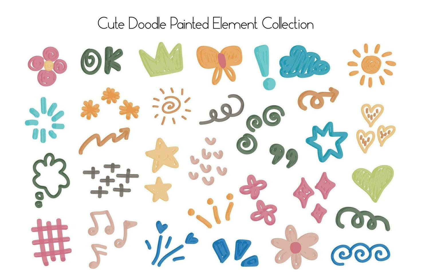 Aesthetic Paint Line Drawing Cute Element Collection vector