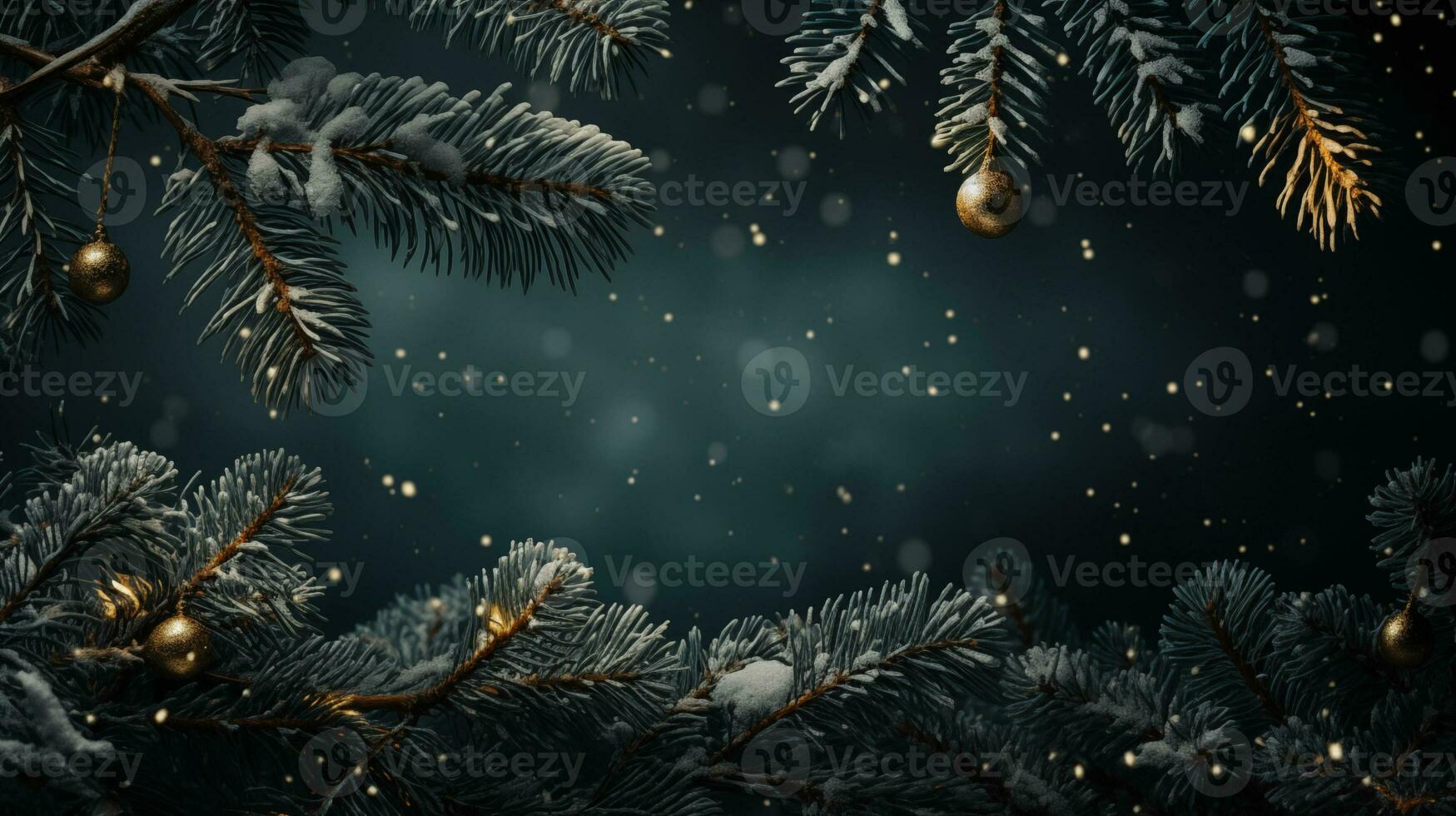 AI generated Christmas tree branches green trees natural color background photo