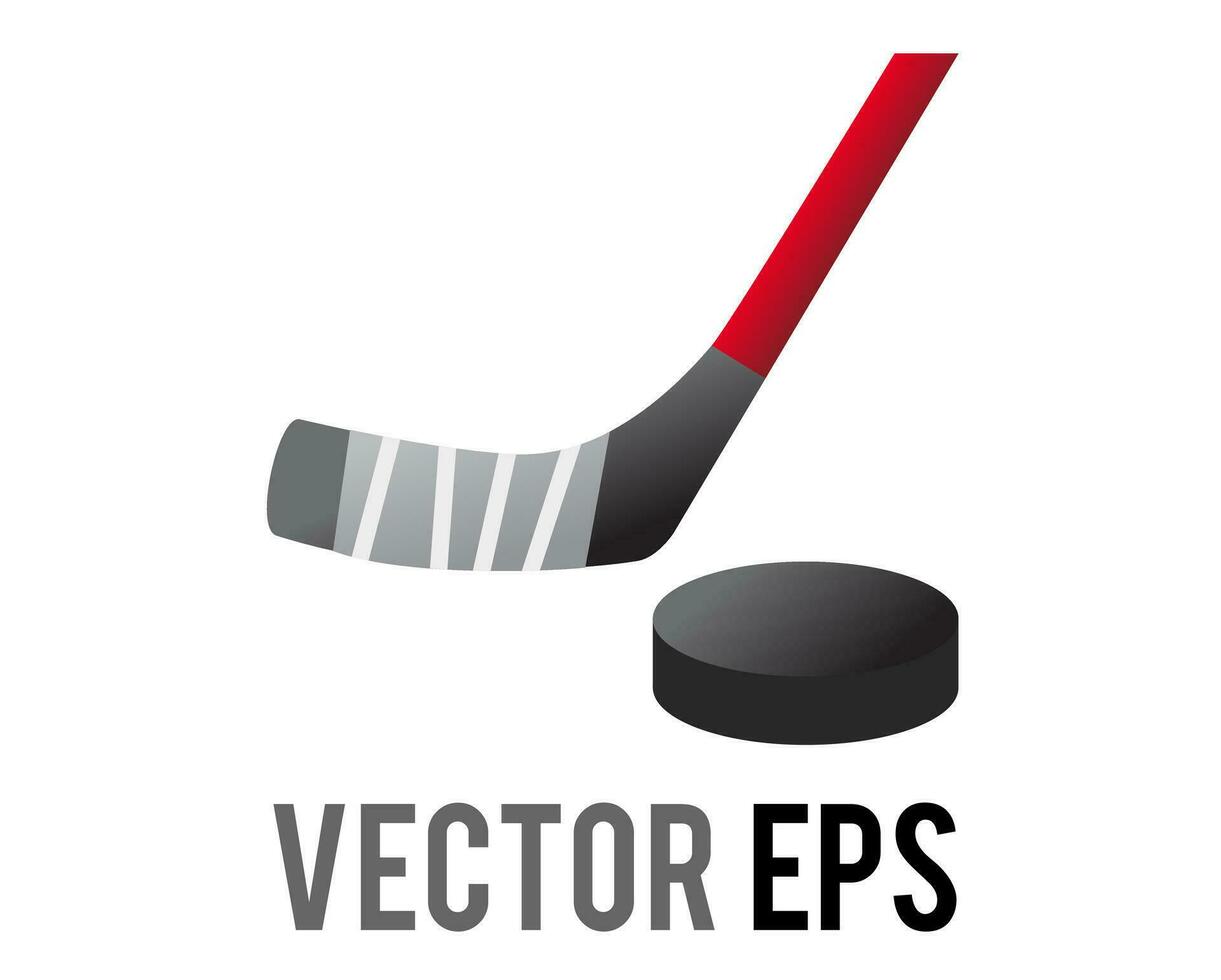 The isolated hockey stick and puck icon, used in the sport of ice hockey vector