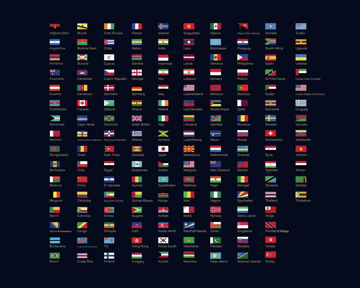 The flag icons with country and city names in vector format