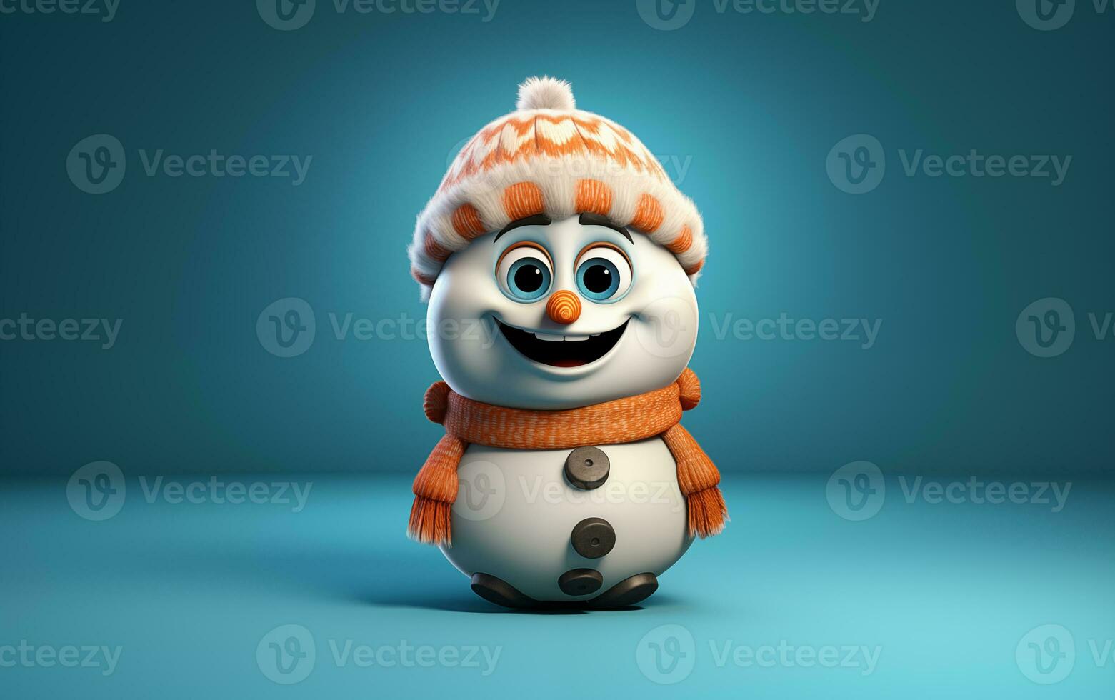 AI generated Happy cute snowman smiling with big eyes photo