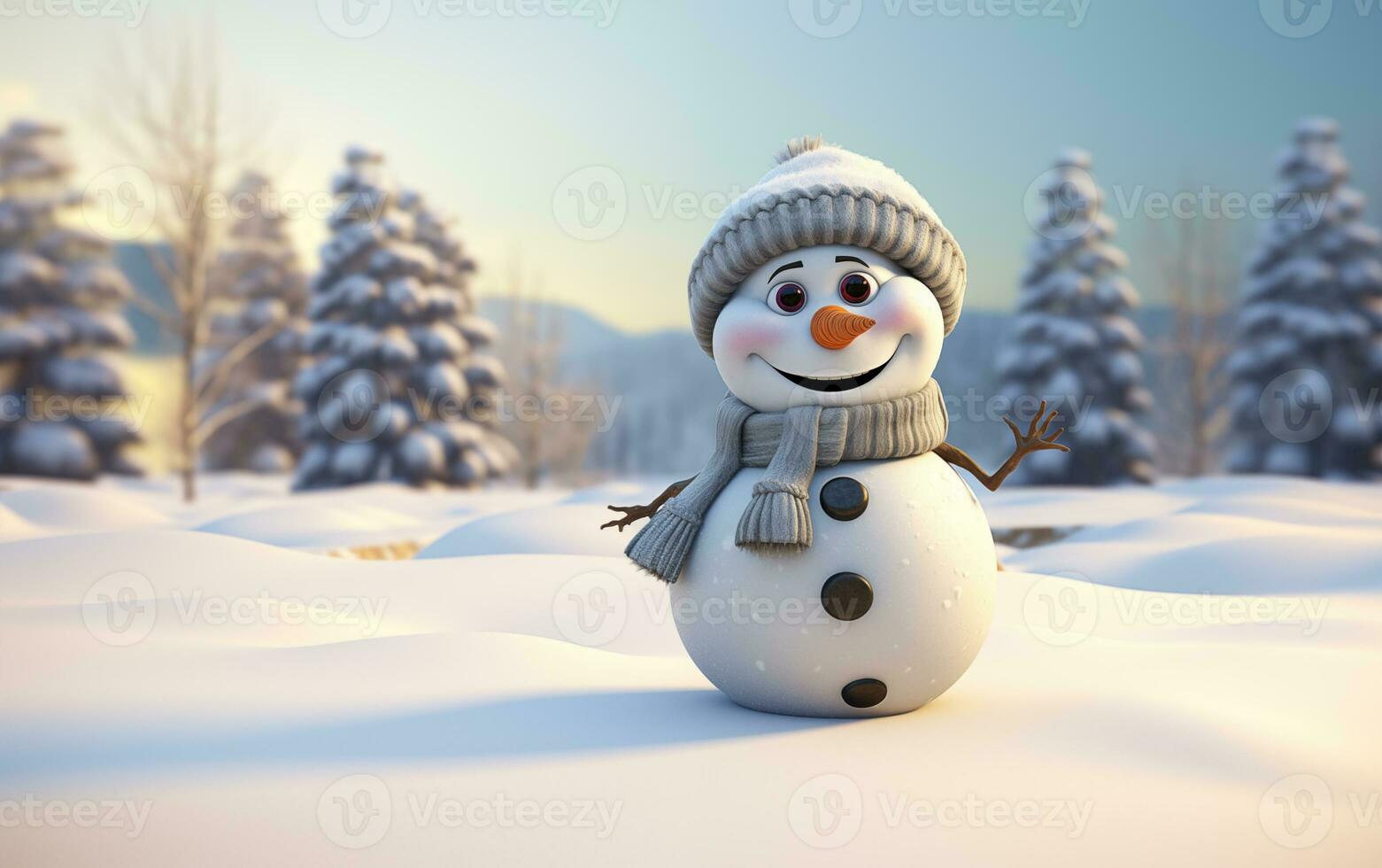 AI generated Happy cute snowman smiling with big eyes photo