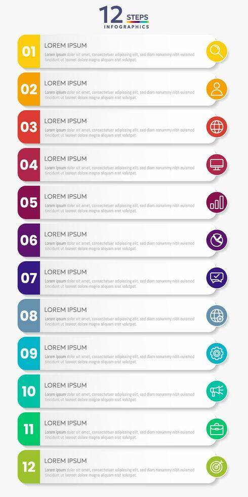 infografía modelo con 12 cuadrado opciones para presentación y datos visualización. negocio proceso cuadro. diagrama con doce pasos a éxito vector