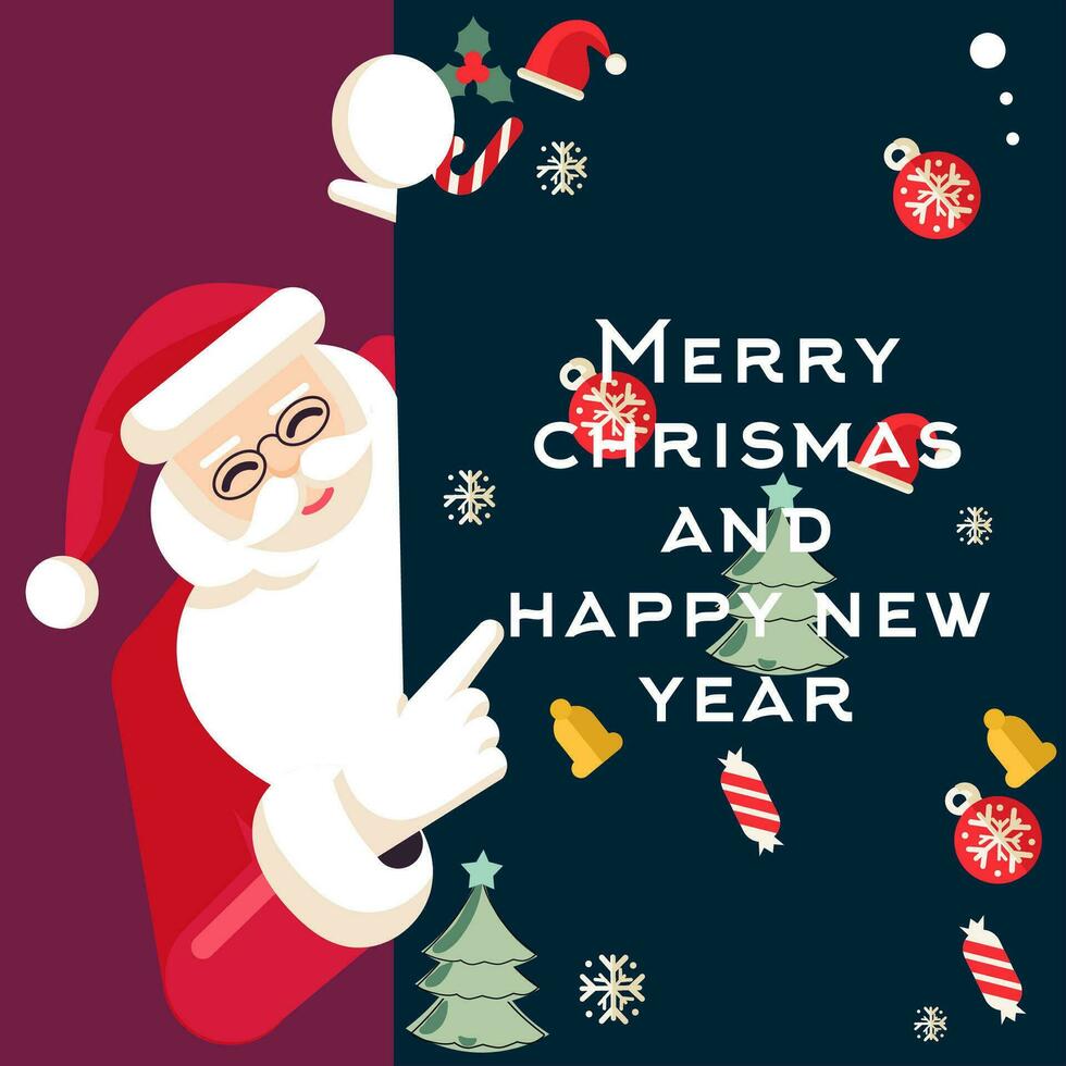 Navidad saludo tarjeta, alegre Navidad y contento nuevo año, con Papa Noel noel, vector ilustración, a decir a amigos y alguien,