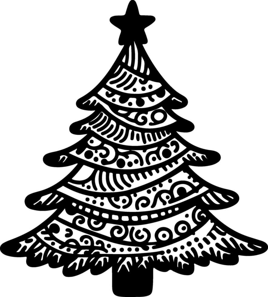 doodle line tiny christmas tree Vector illustration of hand drawn outlines silhouettes design on white background