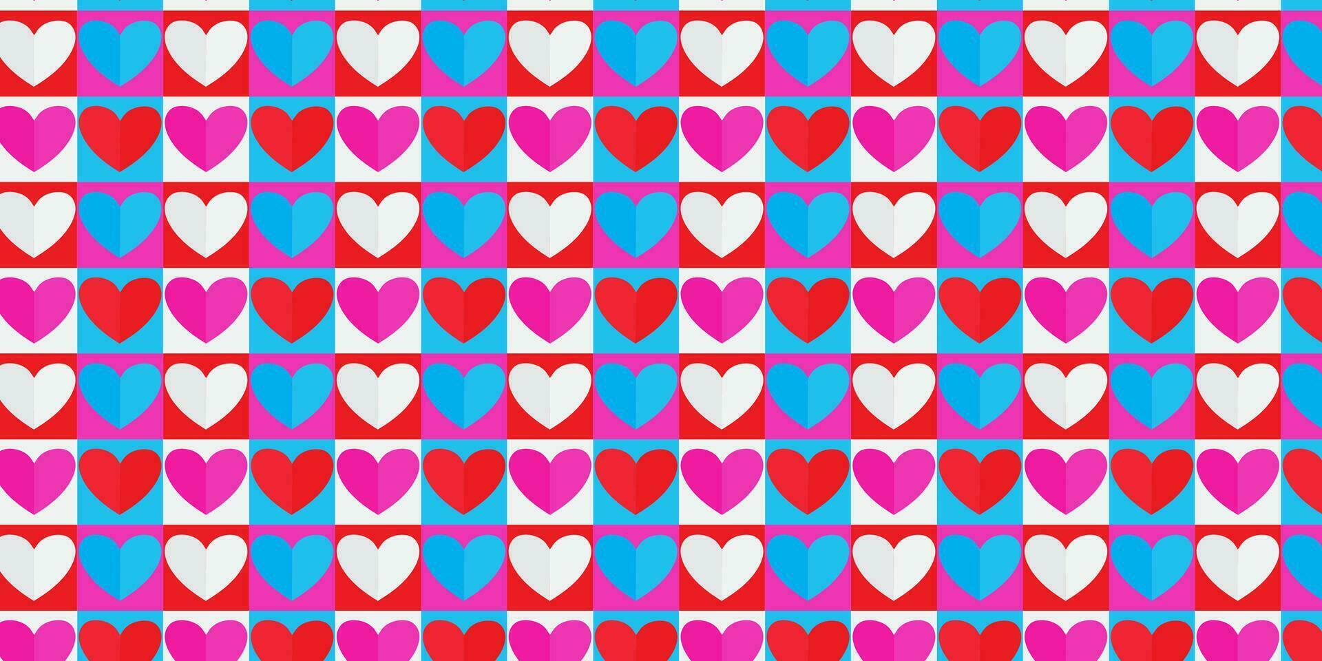 Paper cut heart shape seamless pattern on white background Vector illustration for Valentine's day design