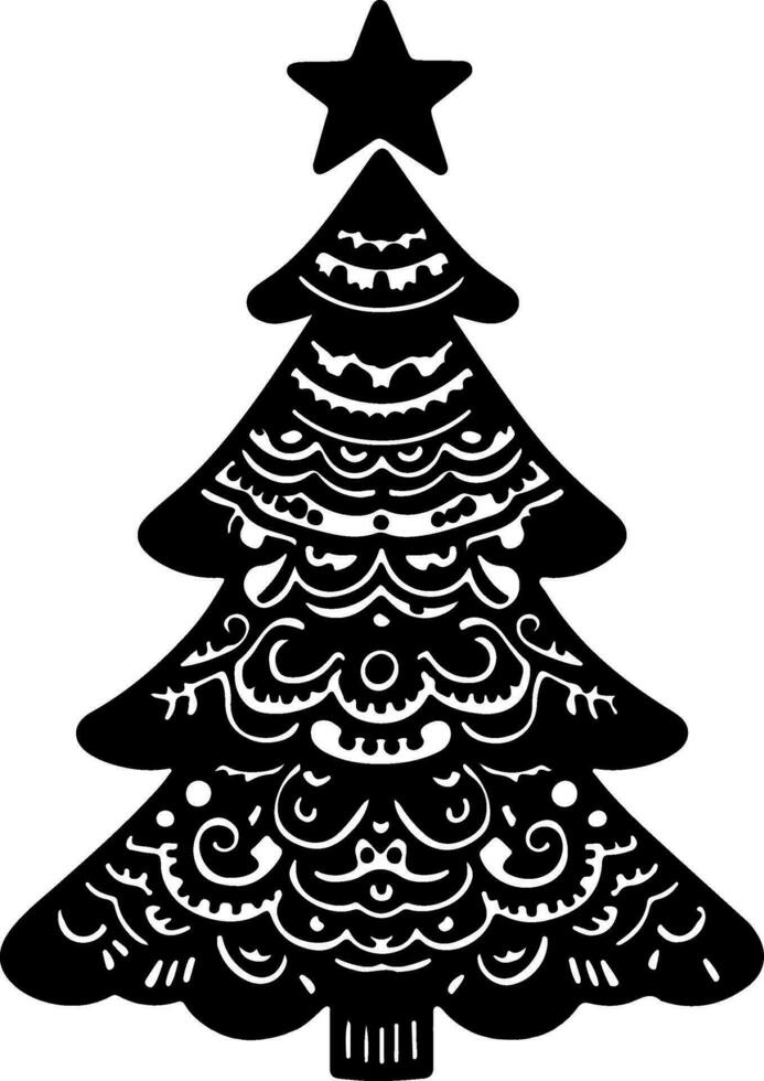 doodle line tiny christmas tree Vector illustration of hand drawn outlines silhouettes design on white background