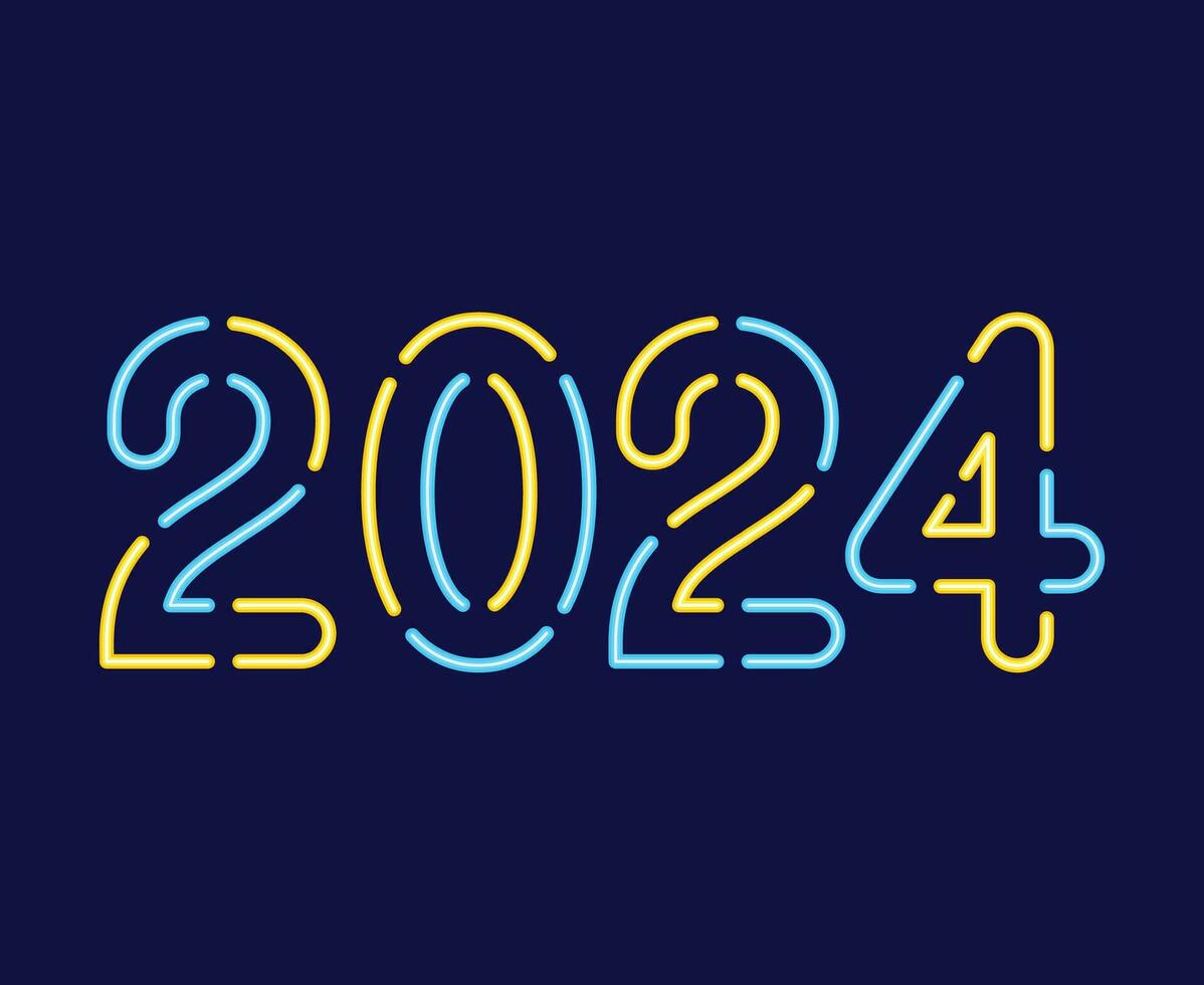 contento nuevo año 2024 resumen amarillo y cian gráfico diseño vector logo símbolo ilustración con azul antecedentes