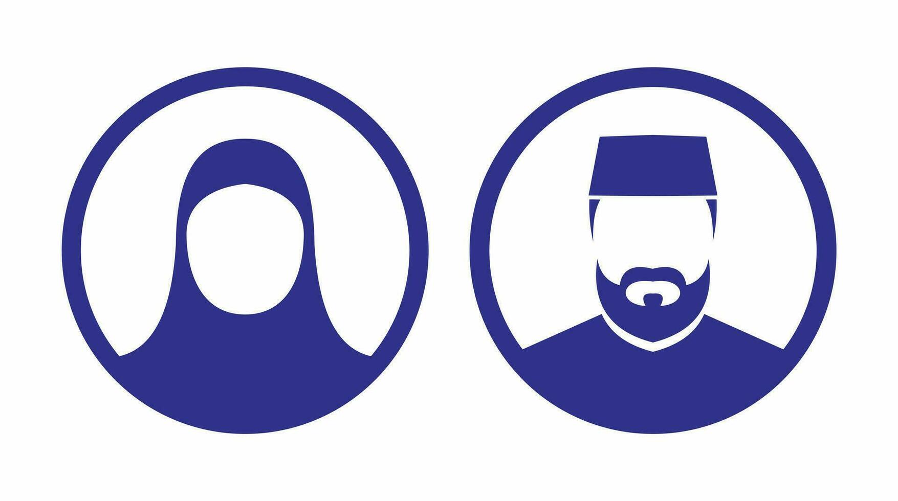 Woman and man muslim icon. Islamic woman and man symbol. Simple and minimalist muslim sign. vector