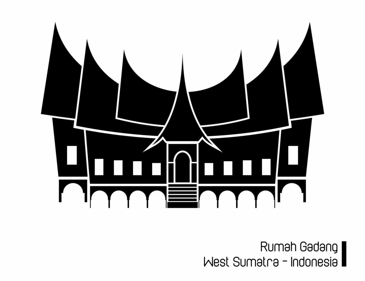 Traditional house named Rumah Gadang from West Sumatra, Indonesia. Iconic building from Minangkabau, West Sumatra province Indonesia. Monochrome flat design icon. vector