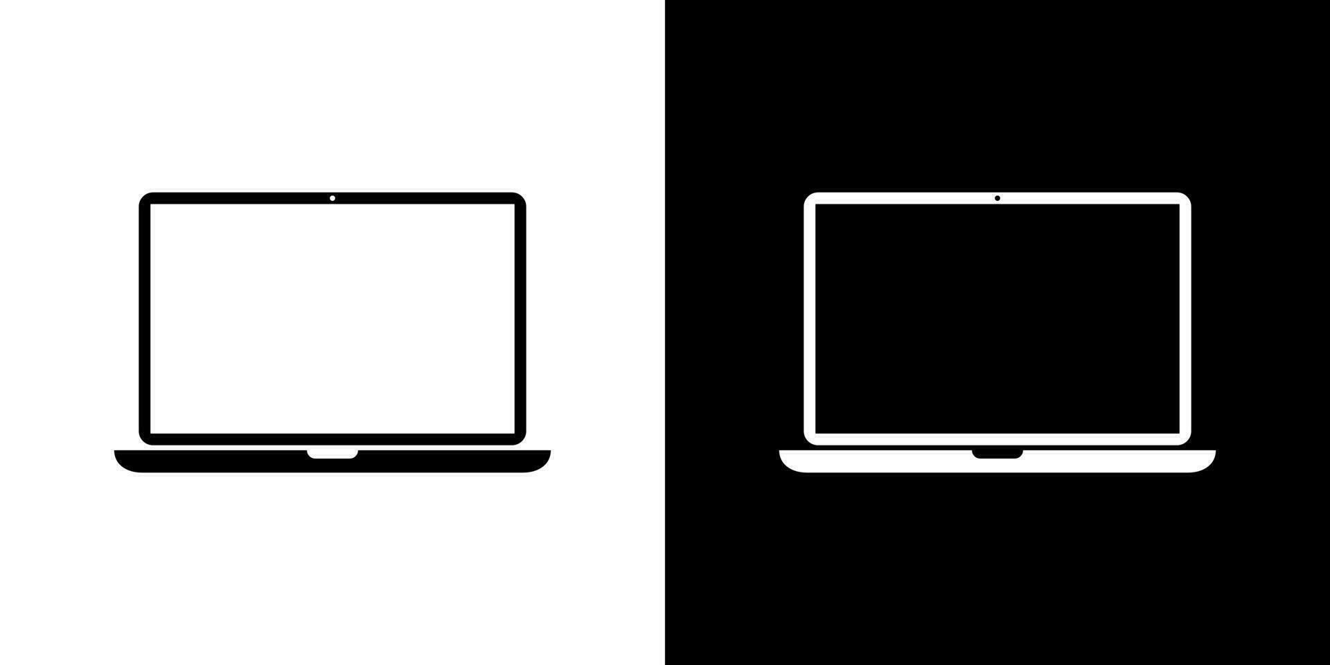 Laptop computer icon on white and black background. Notebook symbol vector