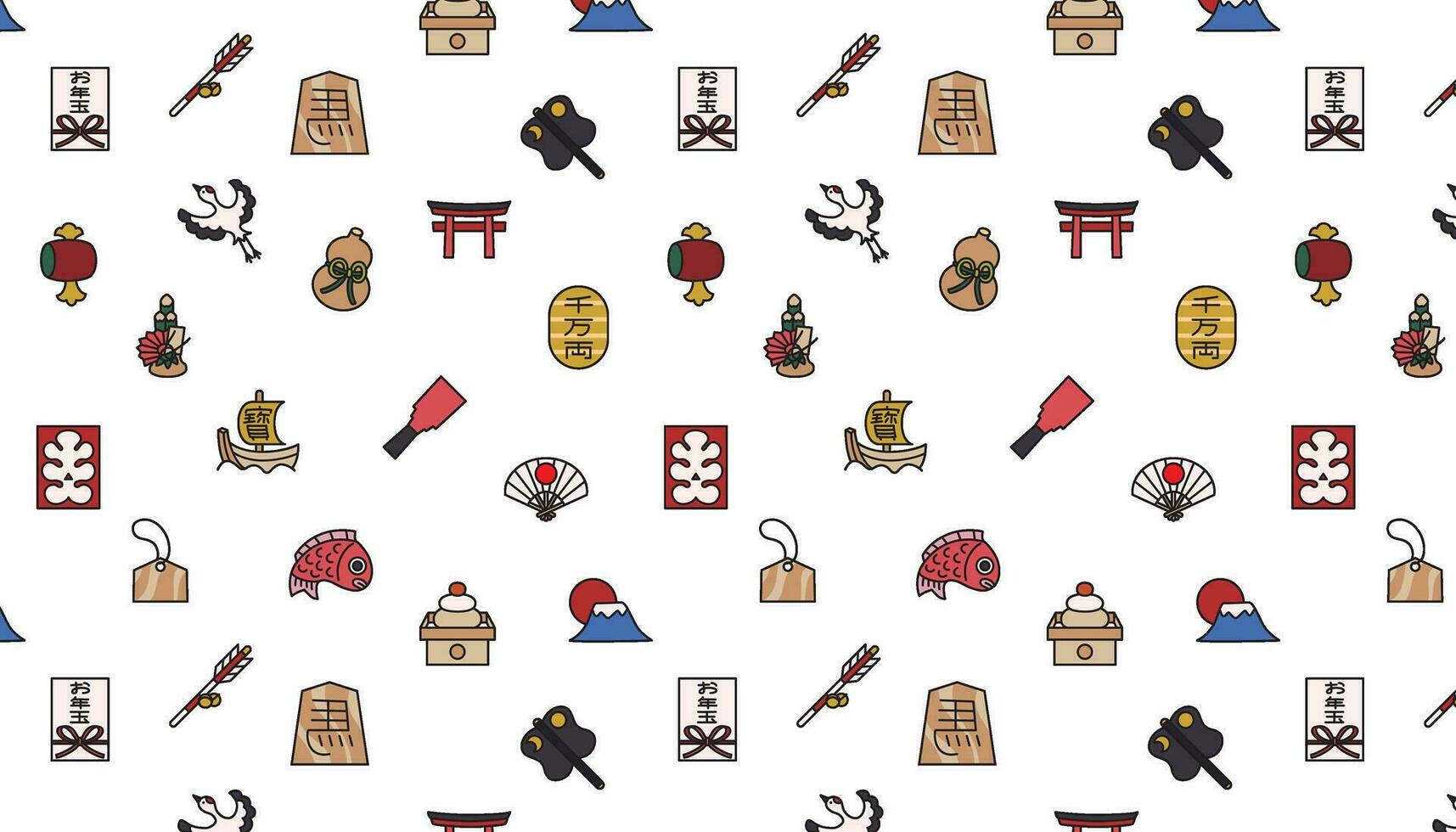 Seamless pattern of traditional Japanese festive elements. vector