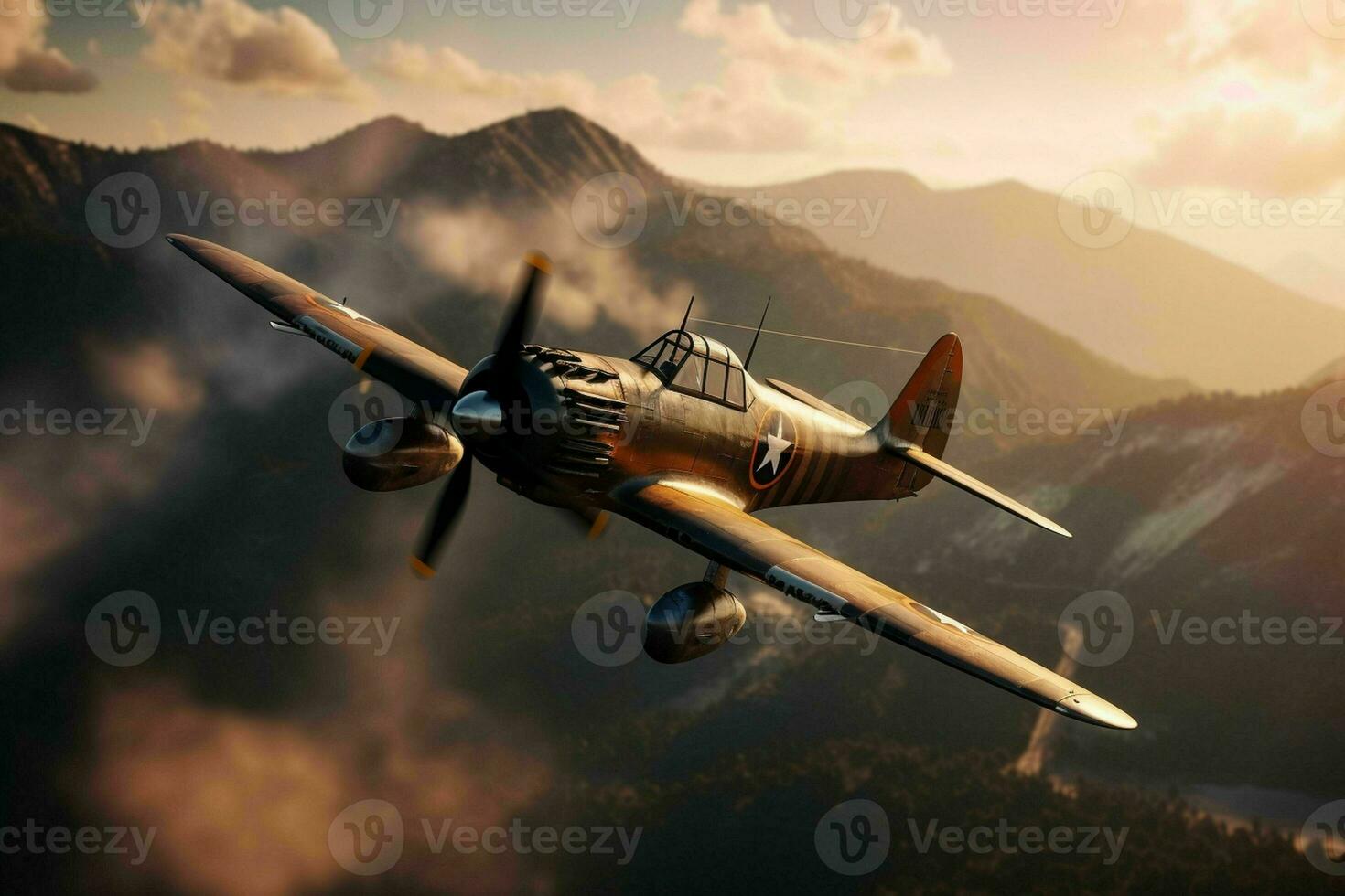 AI generated A vintage fighter plane in a banking turn photo