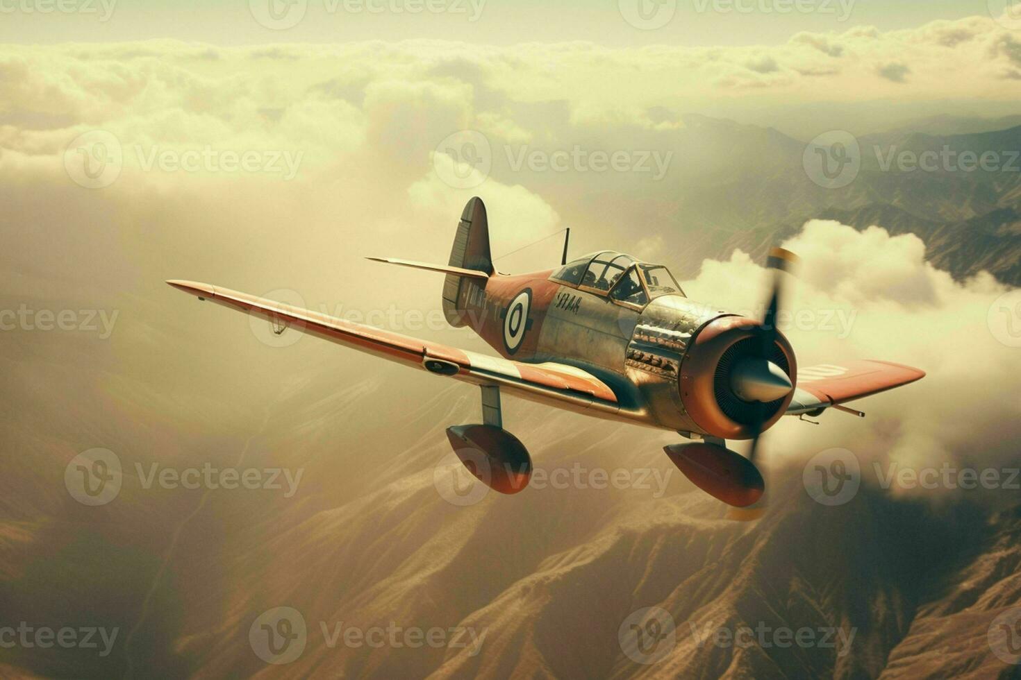 AI generated A vintage fighter plane in a banking turn photo