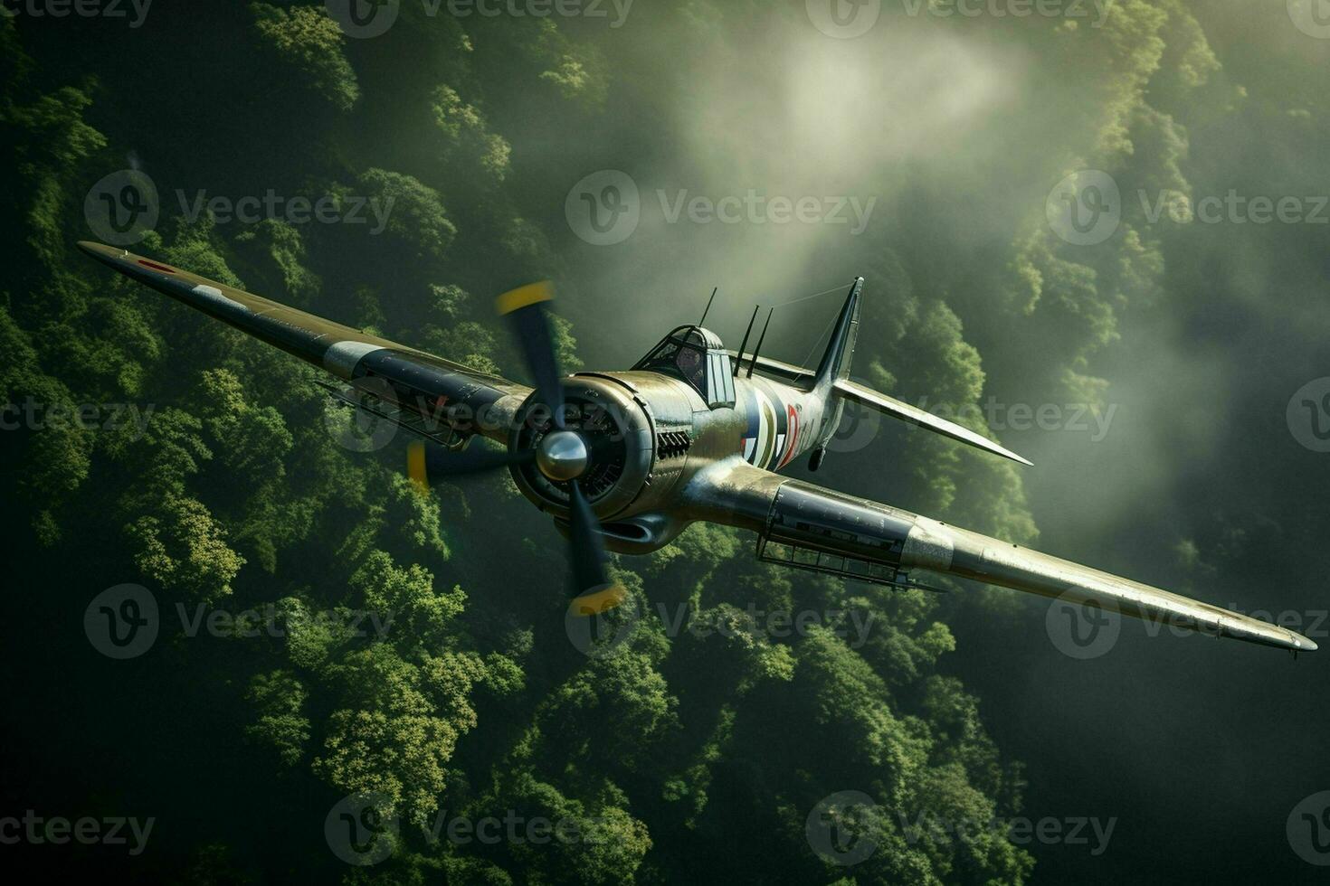 AI generated A vintage fighter plane in a banking turn photo