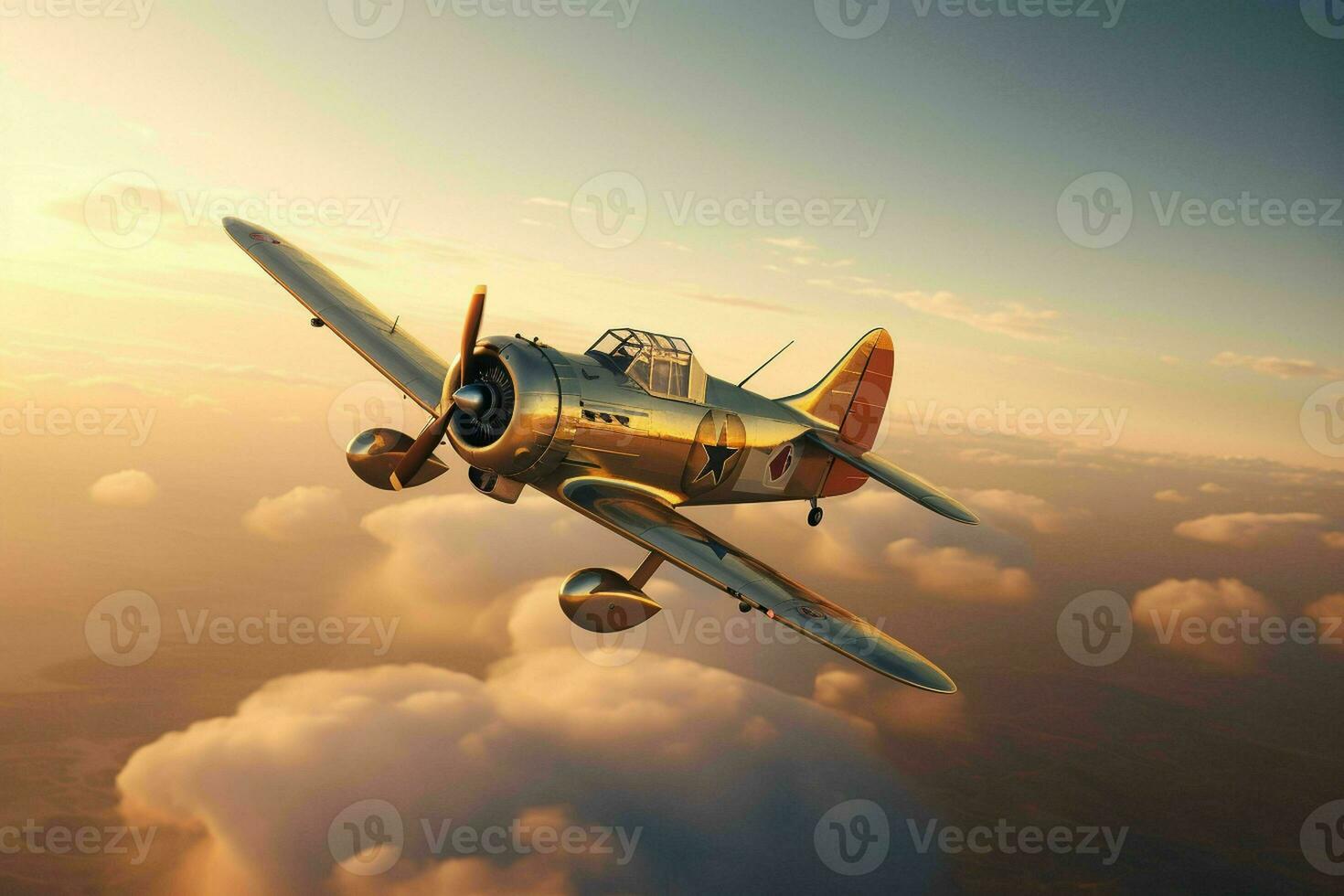 AI generated A vintage fighter plane in a banking turn photo