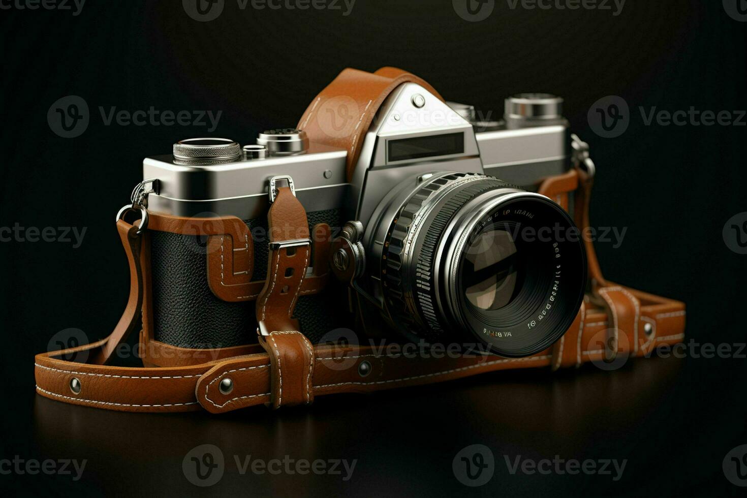 AI generated A vintage film camera with a leather strap photo