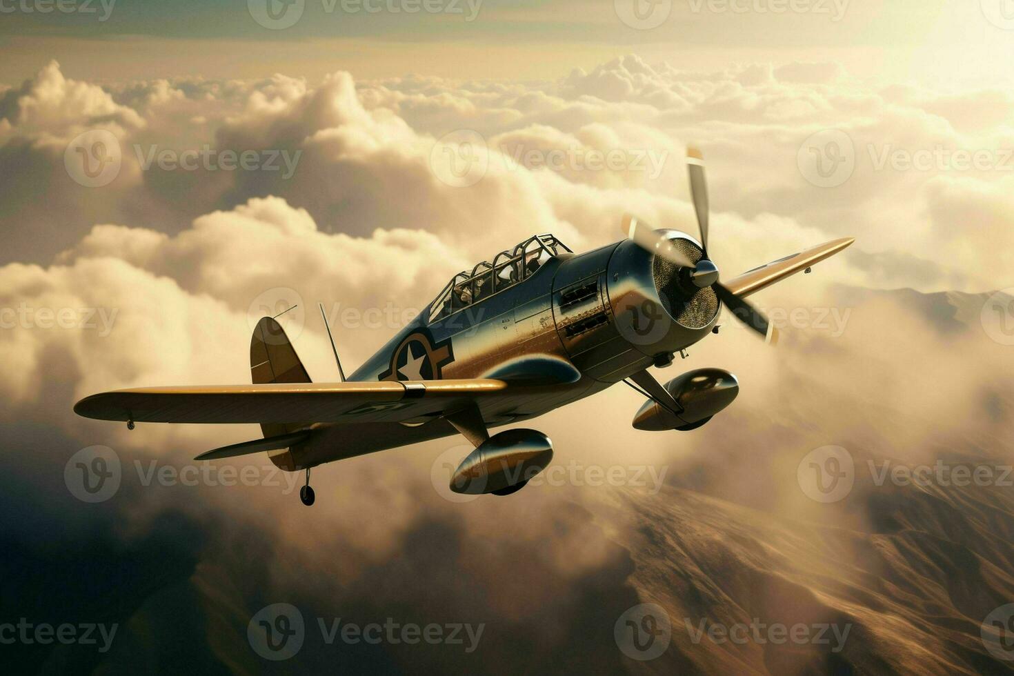 AI generated A vintage fighter plane in a banking turn photo