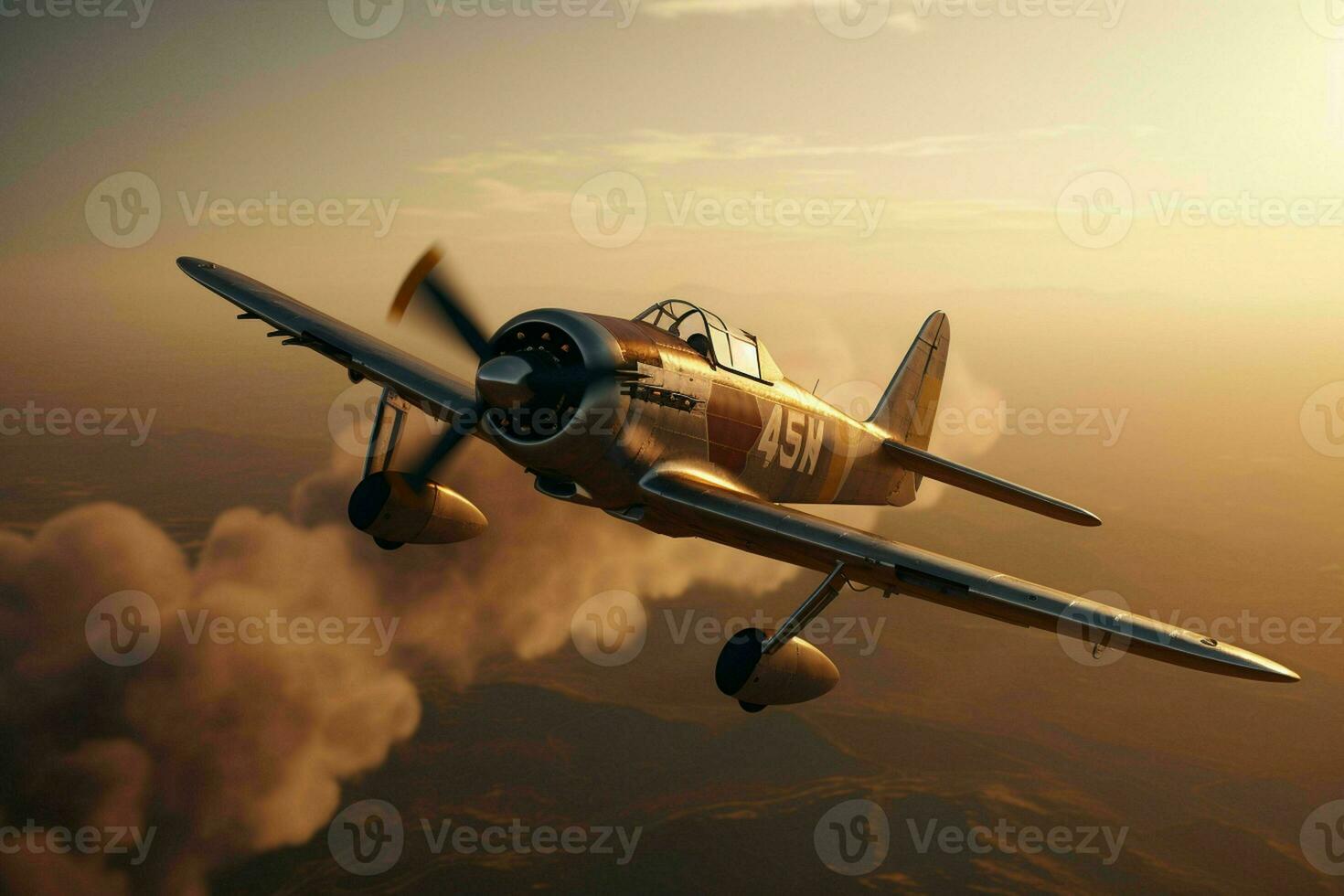 AI generated A vintage fighter plane in a banking turn photo