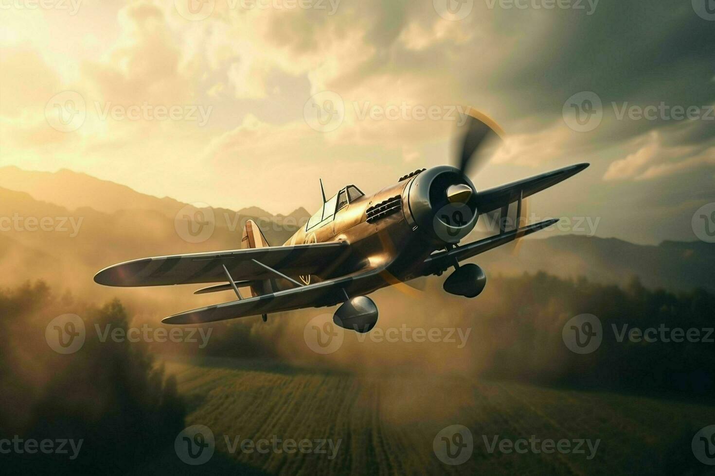 AI generated A vintage fighter plane in a banking turn photo