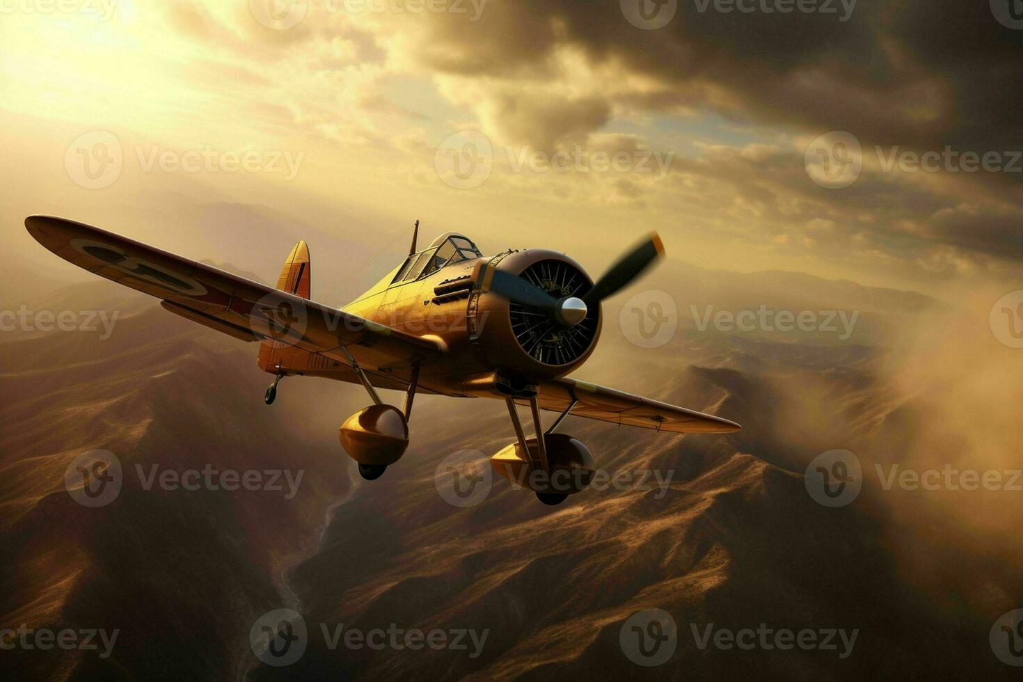 AI generated A vintage fighter plane in a banking turn photo