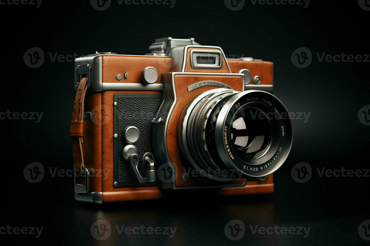 AI generated A vintage film camera with a leather strap photo