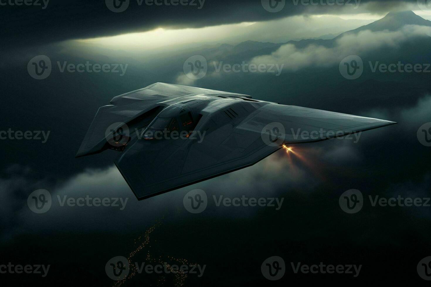 AI generated A stealth bomber emerges from the shadows photo