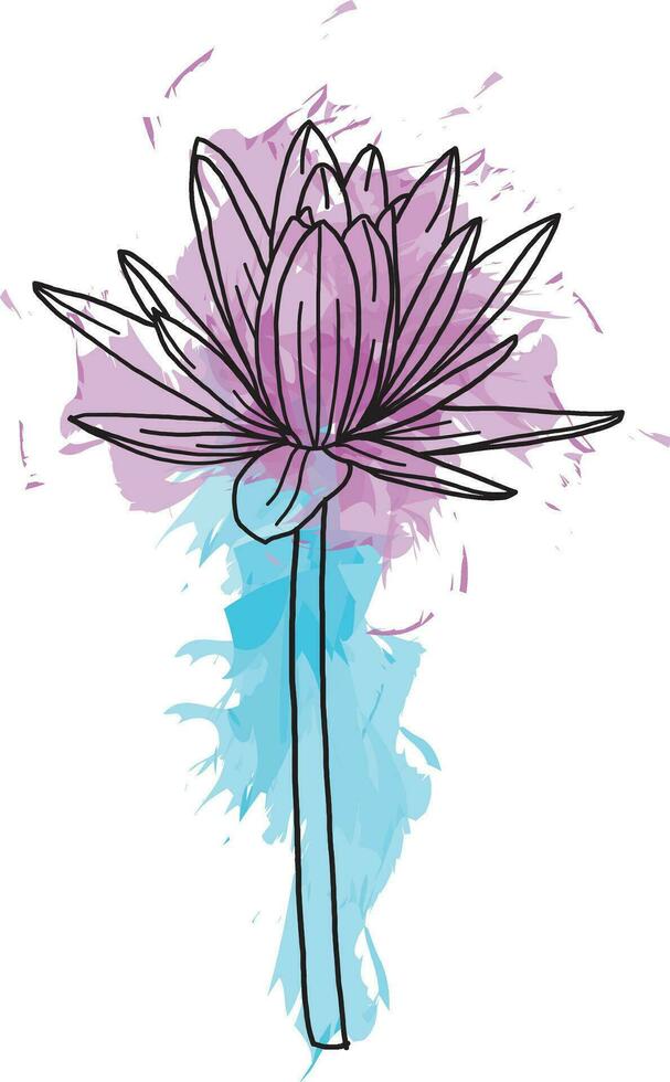 Abstract line of water lily flower on white backgroud with color spread. vector
